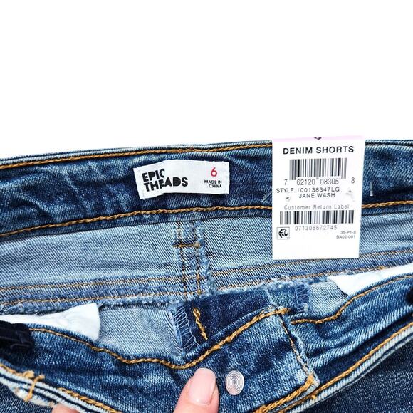 Epic Threads Girl's Cotton Denim Fray Hem Summer Casual Shorts Kids Size 6 - Picture 3 of 4